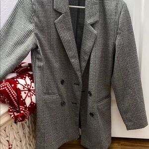Old Navy Charcoal Plaid Double-Breasted Blazer